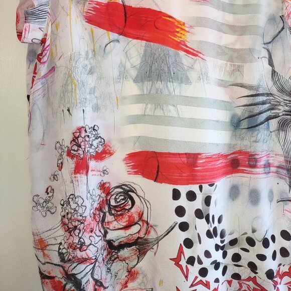 Tianello 100% Silk Blouse Short Flutter Sleeve Roses & Polka Dots  Women's Small - Picture 4 of 7